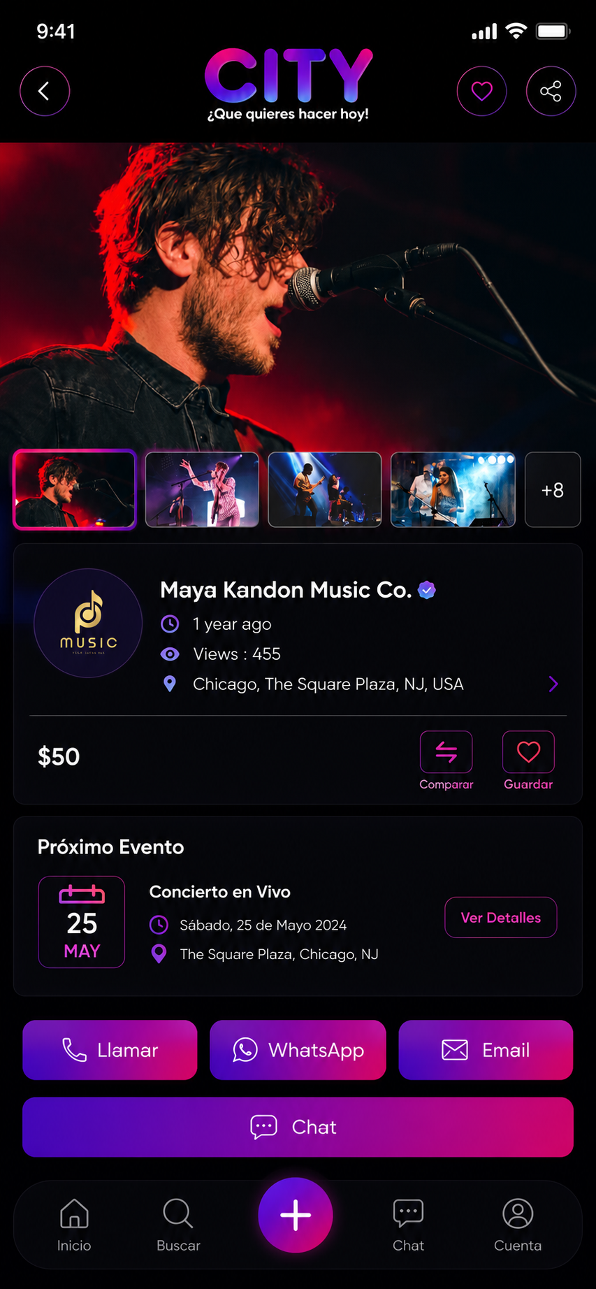 Pantalla de detalles de un evento en City App