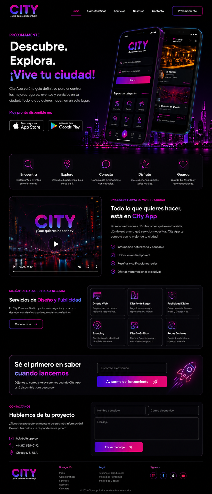 Ejemplo de diseño web y publicidad de City App